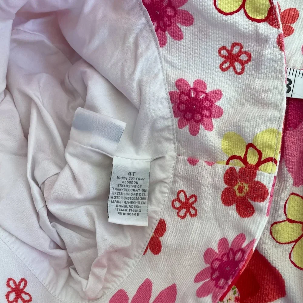 KRU Girls Pink Flower Sleeveless Cotton Summer Dress with Bucket Hat Size 4T